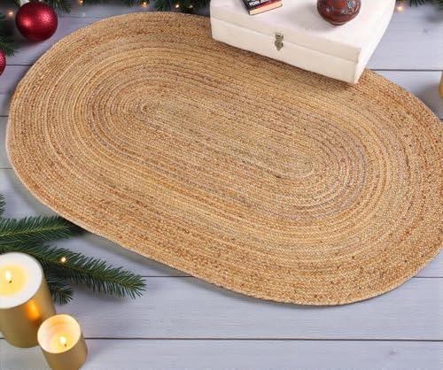 MDS® Pack of 1 Handwoven Braided Jute Area Rug 2x3 feet Oval - 100% Natural Burlap Reversible Accent Rugs for Home Decor, Living Room, Doormat, Kitchen, Entryway Rug, Rustic, Farmhouse (2'x3') - size: 2' x 3' (Oval)