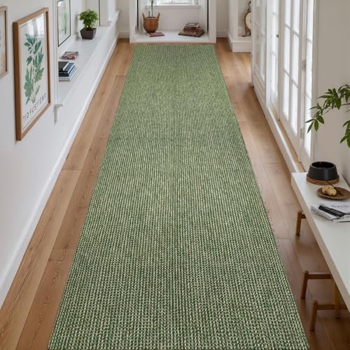 Uphome Kitchen Runner Rug, 2'6x12 Washable Boho Rug Runners for Hallways Non Slip, Low Pile Woven Cotton Modern Carpet Runners, Stain Resistant Bedroom Runner Rug for Hallway Entryway Entrance, Green - color: Green, size: 2'6" x 12' (Rectangular)