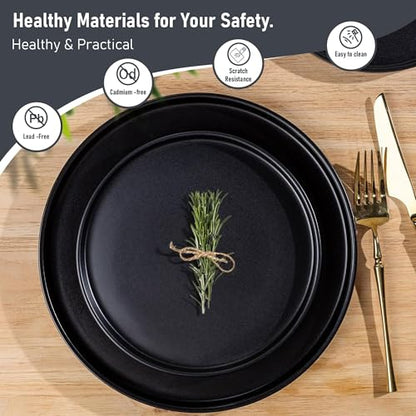 GBHOME Ceramic Dinnerware Sets of 4,Stoneware Plates and Bowls Sets,Chip and Crack Resistant | Dishwasher & Microwave Safe Dishes Set,Scratch Resistant- Service for 4 (12pc)-Matte Black | Lightweight Ceramic Dish Set,Oven & Microwave,Dishwasher Safe,Scrat