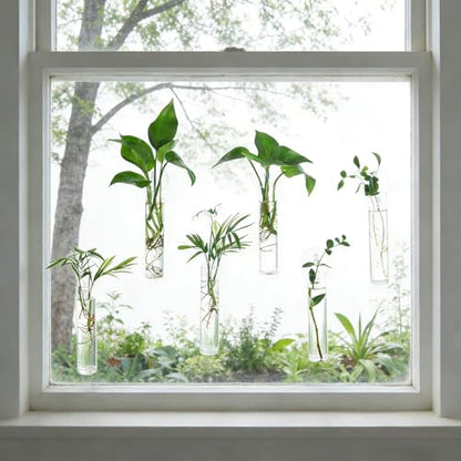 Bunmery 6 pcs Window Propagation Stations, Plant Propagation Tubes with suckion Cups & Nails, Easy to Install Wall Hanging Planter Propagation Station, Glass Plant Terrarium Vase