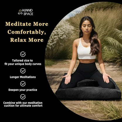 Meditation Cushion Set Zafu & Zabuton – Buckwheat Hull & Memory Foam, Adjustable Floor Pillow for Yoga, Meditation & Sitting, Removable Velvet Cover (Classic Black) - color: Classic Black