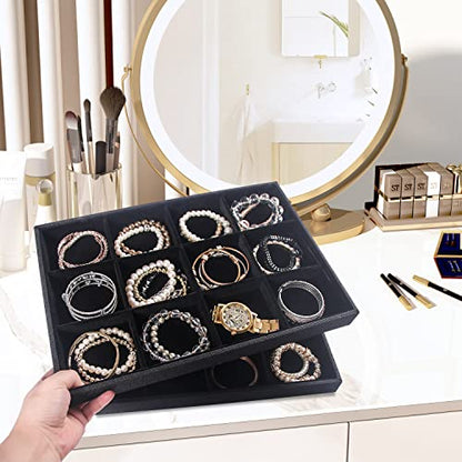Julysky 2Pcs 12 Grids Stackable Jewelry Organizer Trays for Drawer,Bracelet Holder Box,Necklace Display Stand for Selling - size: 12 Grid Tray + 12 Grid Tray