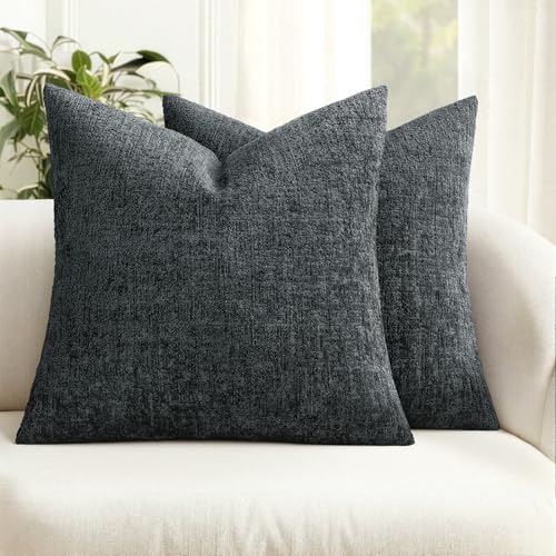 MIULEE Couch Pillow Covers Textured Chenille Home Decor 18x18 Dark Grey | Set of 2 Soft Luxurious Decorative Throw Pillow Covers Cozy Pillowcases Living Room Cushion Sofa Bed - color: Dark Grey, size: 18" x 18" (Pack of 2)