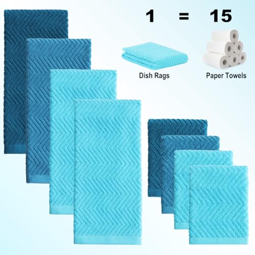 100% Cotton Kitchen Towels and Dishcloths Set, Pack of 8 Super Absorbent 16" x 25" Kitchen Towels and 13" x 13" Dish Cloths (400 GSM) - color: Ocean Set, style: 8-Piece Set
