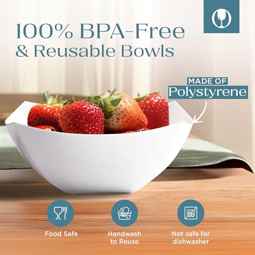 4 Pack Disposable White Plastic Serving Bowls Square Party Candy Use 16oz | Square Design. Disposable Party Tableware. Salad, Fruit & Candy Use. Candy Buffet Containers. White Plastic. - color: White, size: 16 OUNCE