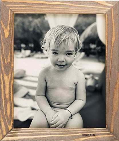 Rustic Wooden Picture Frame 12x16 inch - 100% Natural Solid Eco Distressed Wood for Wall Mounting Poster Photo Frame - Walnut - size: 12x16