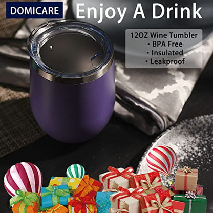 DOMICARE Stainless Steel Wine Tumbler Bulk with Lid, Personalized Insulated Tumblers Set, 12oz Travel Coffee Cups Pack of 1, Purple - color: Purple, size: 1 Count (Pack of 1)