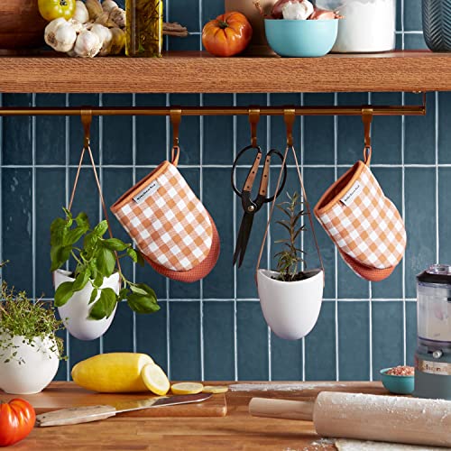 KitchenAid Gingham Mini Oven Mitt 2-Pack Set, Honey, 5.5"x8" - color: Honey