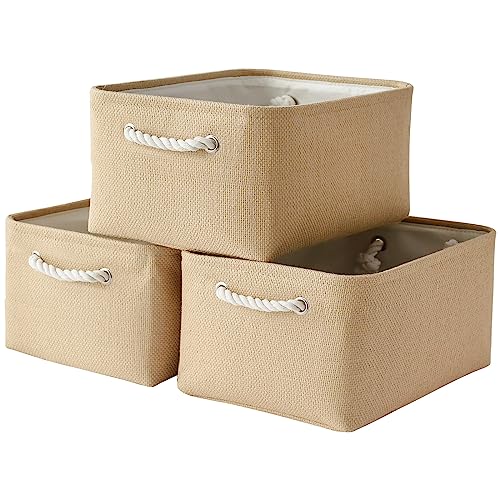 Organization and Storage Bin for Shelves - Large 3 Pack 16x12x8 inch Storage Basket for Organizing, Canves Storage Cubes for Organizer Toy Closet Cloth Gift (Beige) - color: Beige, size: 3PCS/Large - 15.7Lx11.8Wx8.3H