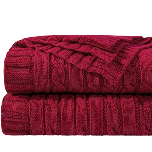NTBAY Cotton Cable Knit Throw Blanket, 51 x 67, Red | 100% Cotton Cable Knit Throw with Breathable, Lightweight Cnstruction for Sofa, Bed, Reading, and Decorative Layering - color: Red, size: Throw(51"x67")