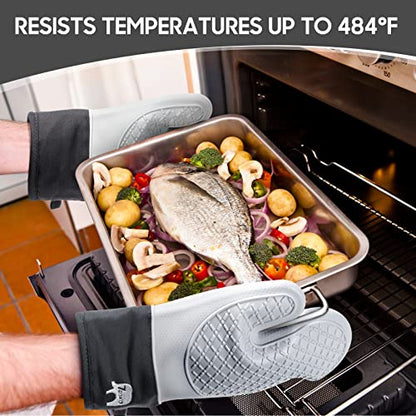 Oven Mitts and Pot Holders Sets, 2 Pack Extra Long, Heat Resistant 500°F | Heat Resistant Silicone Oven Mitt with Soft Cotton Lining, Flexible Gripping for BBQ, Baking, Cooking, Grilling, Kitchen