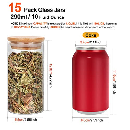 DHSBTLS 15 Pack 10 oz Glass Jars With Bamboo Lids for Kitchen, Pantry | 300 ml Pantry Organization Jar, Glass Terrarium with Lid, Spice, Flour and Sugar Container, Canister Set for Kitchen Counter - size: 10 fl oz (15 pcs)