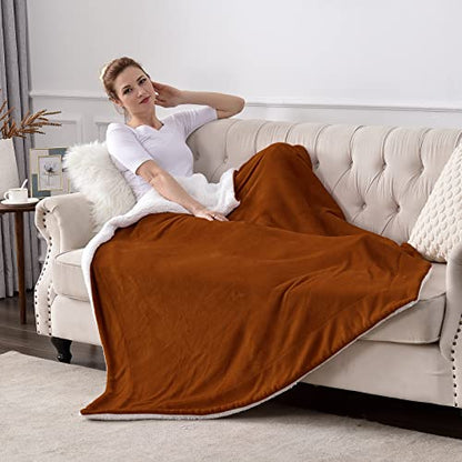 Sherpa Fleece Fall Throw Blanket, Caramel, 50x60 inches | Double-Sided Super Soft Luxurious Plush Blanket Throw Size - color: Caramel, size: 50"×60"