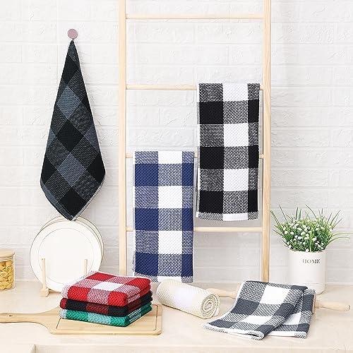 Homaxy 100% Cotton Plaid 4 Pack Kitchen Towels, 13" x 28", Black & Grey | Waffle Weave, Plaid, Super Soft and Absorbent Dish Towels, Quick Drying, Multi-Purpose - color: Black & Grey, size: 13 x 28 - 4 Pack