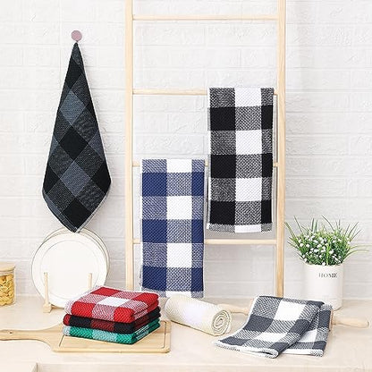 Homaxy 100% Cotton Plaid 4 Pack Kitchen Towels, 13" x 28", Black & Grey | Waffle Weave, Plaid, Super Soft and Absorbent Dish Towels, Quick Drying, Multi-Purpose - color: Black & Grey, size: 13 x 28 - 4 Pack