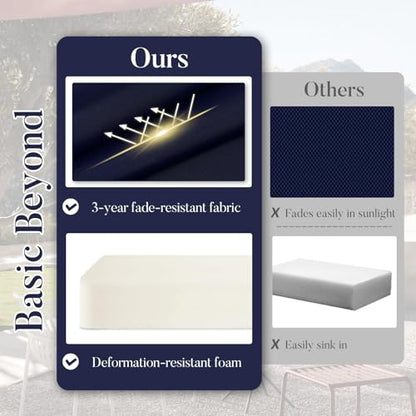 Basic Beyond Outdoor Cushions for Patio Furniture: Waterproof & UV Resistant Outdoor Chair Cushions Set of 4-19 x 19 x 3 Inch Thick Patio Chair Cushions with Ties & Handle, Navy Blue/White - color: Navy/White