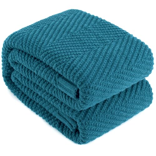 Knitted Throw Blanket for Couch, 60X80 Chevron Bed Knit Throws | Teal Lightweight Living Room Decor, Super Soft Boho Bedding Blankets, Cozy Herringbone Textured, Chair Sofa Cover - color: Teal, size: Twin (60"x80")