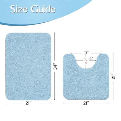 Light Blue Bathroom Rug Set 2 Piece Bath Mat 21x34 U Shape Toilet Rug 21x21 | Absorbent,Washable,Non Slip Bathroom Rugs Sets,Contour Mat for Toilet - color: Light Blue