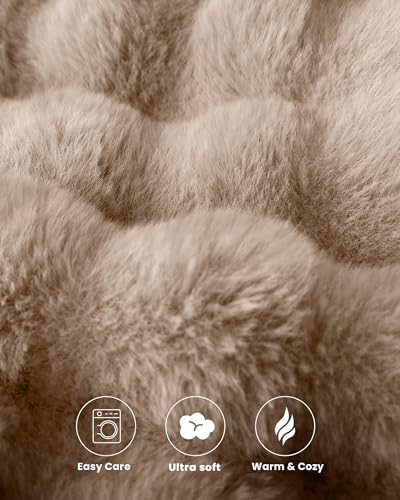 Ultra Soft Cozy Faux Fur Throw Blanket, Fuzzy Plush Thick Bubble Blanket, Oversize Luxury Fluffy Blanket for Couch, Bed, and Living Room, 60x80 Inches, Light Brown - color: Bubble Light Brown, size: Twin