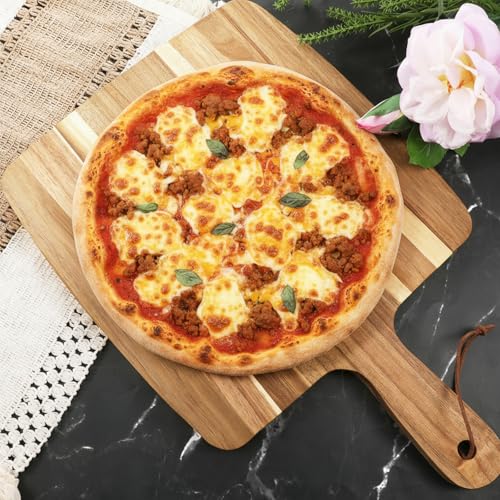2 Pcs Acacia Wood Cutting Board with Handle, Decorative Wooden Serving Chopping Board Large Butter Charcuterie Butcher Blocks Tray for Kitchen Pizza Cheese Meat Vegetables Fruit Bread Baking