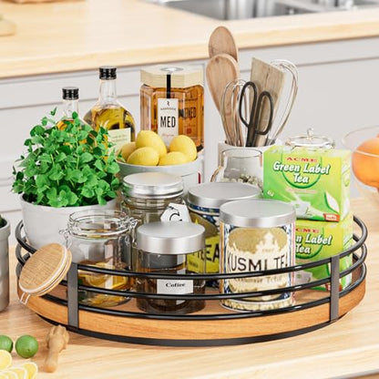 12" Lazy Susan Turntable Organizer - Oak Wood Lazy Susan for Cabinet Kitchen Countertop Dining Table Pantry Cupboard Bathroom Coffee Bar Storage Spice Rack Home Decor - size: 12 inch 1 Tier