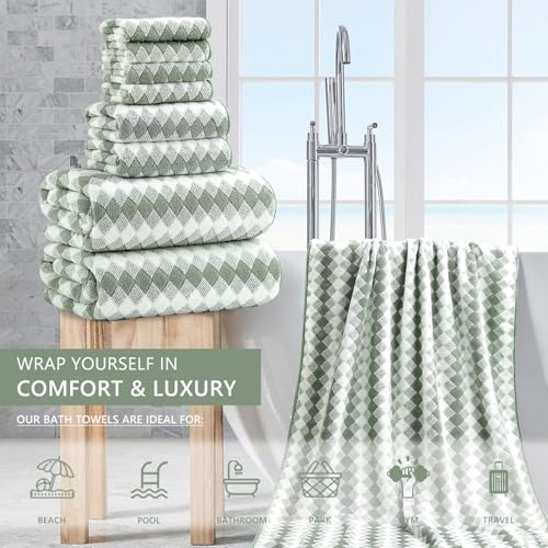 8 Piece Bathroom Towel Set Green |2 Oversized Large Bath Towels Sheet,2 Hand Towels and 4 Washcloths| 600GSM Ultra Soft Luxury Premium Towel Set Highly Absorbent Quick Dry Hotel Towel Collection - color: Diamond Green, size: 8 Piece Towel Set