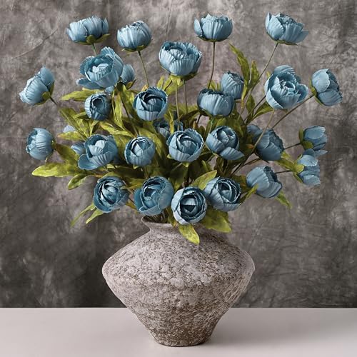 6 Pcs 27" Faux Peonies Artificial Flowers for Vase, Blue | Fake Silk Peonies Flowers for Wedding, Vase Filler Blue Flowers for DIY Bouquets Centerpieces Bridal Shower Office Decor - color: Blue, size: 6Pcs