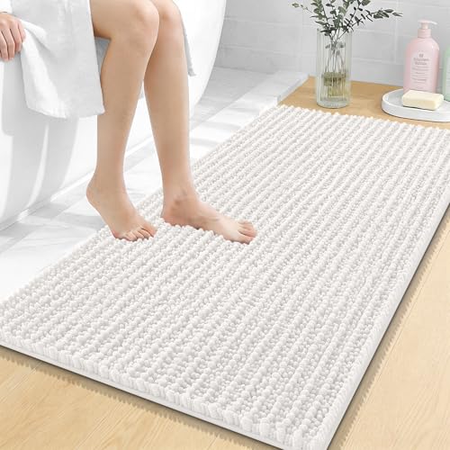 OLANLY Bathroom Rugs 44x24, Thick Soft Absorbent Chenille Bath Rugs | Ivory, Shaggy Bath Mat with Quick-Drying Rubber Backing, Machine Washable for Floor, Tub and Shower, Home Decor Accessories - color: Ivory, size: 44" x 24"