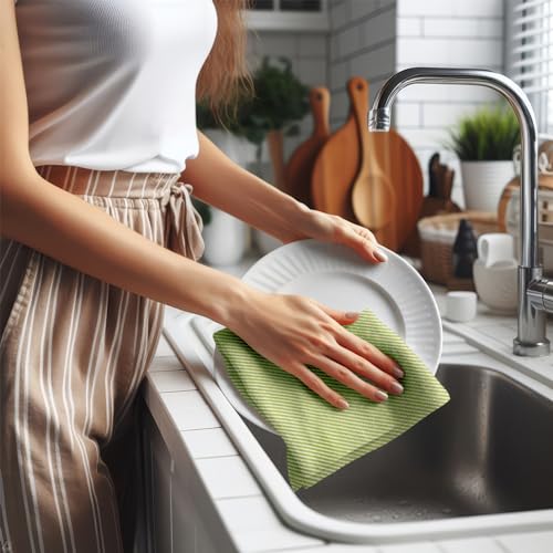 Ossano Kitchen Hand Towels - 4 Pack, (20" x 30") - Extra Soft & Striped - Versatile as, Flour Sack Towels, Kitchen Tea Towel, Dish Drying Towels, Soft Dish Cloths, Sage and Bright Green - color: Sage and Bright Green