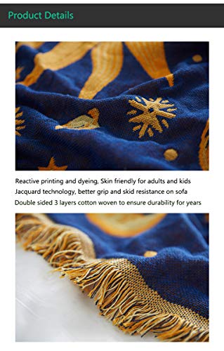 Erke Sun Blanket Hippy Celestial Couch Sheet Cover Wicca Home Decor 70"x90" | Sun Moon Witchy Hippie Decoration, Double Sided Cotton Woven 90s’ Throws Blankets for Couch Bed - size: 70" x 90"
