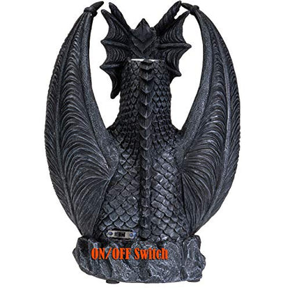 Pacific Giftware Black Guardian Dragon LED Lighted Stonewall Mountain Faux Stone Backflow Incense Burner Fantasy Dragon Breath Reverse Flow Smoke Waterfall Incense Collectible 8" Tall
