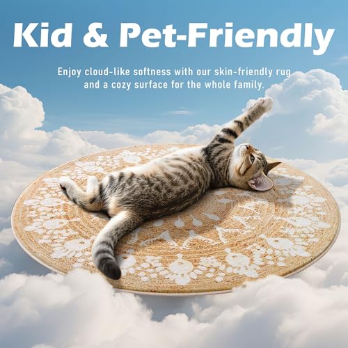 Carvapet Faux Jute 2 ft Round Washable Rug, Imitation Jute Low Pile Circle Small Carpet with Non Slip Rubber Backing, Foldable Stain Resistant Area Rug for Living Room Bedroom Office Bathroom - color: Pearl, size: 2' (Round)