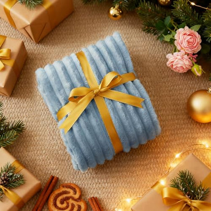 Nookly Light Blue Twin Size Fleece Blanket, Soft Lightweight Ribbed Plush Bed Blanket, Cozy All-Season Striped Fleece Twin Throw for Bedroom and Home, 60x80 Inches - color: Light Blue, size: Twin(60"x80")