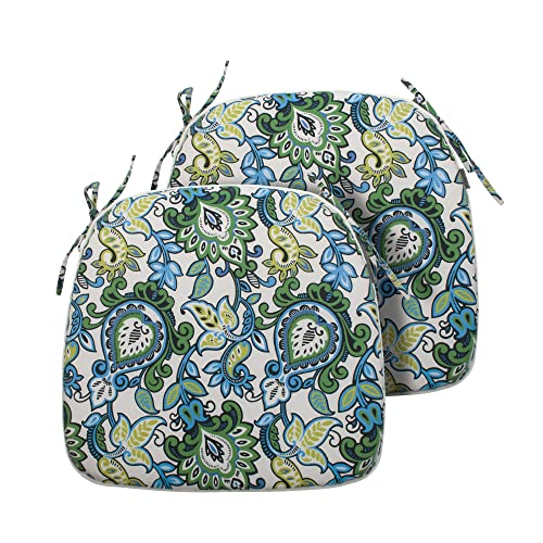 Magpie Fabrics Outdoor/Indoor 17"x16"x2" Chair Cushions with Ties Set of 2, Waterproof All Weather U-Shape Seat Pads Decoration for Patio Garden Furniture Home Office (Botanical Blue Green) - color: Botanical Blue Green, size: Set of 2