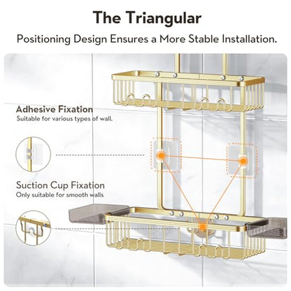 Shower Caddy Hanging, Shower Organizer Hanging, Aluminum Shower Racks for Inside Shower with Hooks for Razor, Never Rust Bathroom Organizers and Storage with Soap Holder, Gold