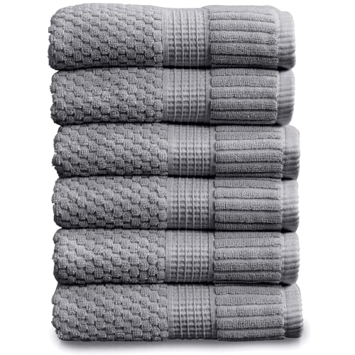 6 Pack 100% Cotton Hand Towels | Grey Towels | Oeko‑TEX Standard 100 | Soft & Absorbent, Quick‑Dry | Trinity Collection - Charcoal - color: Charcoal, size: Hand Towels (6 Pack)