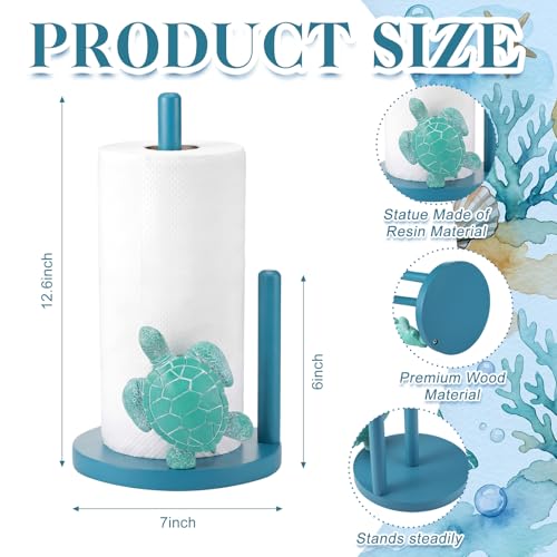 Sea Turtle Paper Towel Holder Cute Turtle Kitchen Decor Countertop Toilet Paper Towel Stand 12.5 Inch Turquoise Resin Decorative Funny Animal Gifts for Coastal Ocean Beach House Home Beachy - style: Sea Turtle