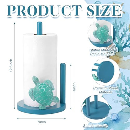 Sea Turtle Paper Towel Holder Cute Turtle Kitchen Decor Countertop Toilet Paper Towel Stand 12.5 Inch Turquoise Resin Decorative Funny Animal Gifts for Coastal Ocean Beach House Home Beachy - style: Sea Turtle