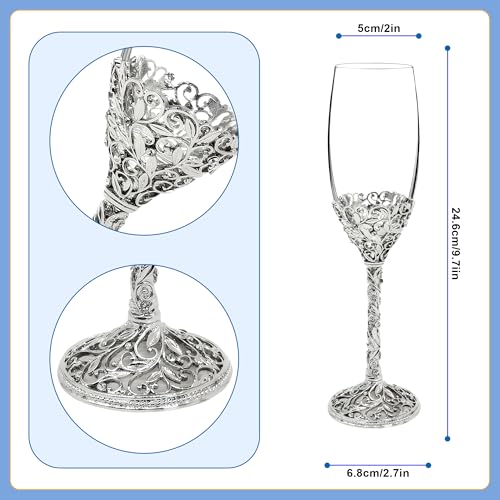 Champagne Flutes -His and Hers,Wedding Toasting Glasses for Engagement Celebrations, Bridal Shower and Registry Idea, Tall Wine Glasses for Bride and Groom Gifts,7oz (Silver new) - color: Silver new
