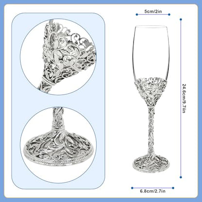 Champagne Flutes -His and Hers,Wedding Toasting Glasses for Engagement Celebrations, Bridal Shower and Registry Idea, Tall Wine Glasses for Bride and Groom Gifts,7oz (Silver new) - color: Silver new