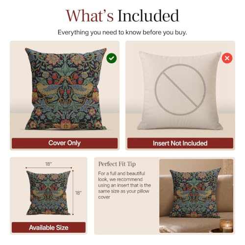 William Morris Strawberry Thief B Blue Tapestry Throw Pillow Cover 18 x 18 - color: Blue Strawberry