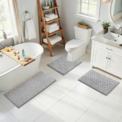 Bsmathom 3 Piece Bathroom Rug Sets, Non Slip Microfiber Bath Mat Light Gray | Plush Water Absorbent Bath Rug Sets with U-Shaped Contour Toilet Mat, Machine Washable Carpet for Bathroom Sink, Shower - color: Light Gray