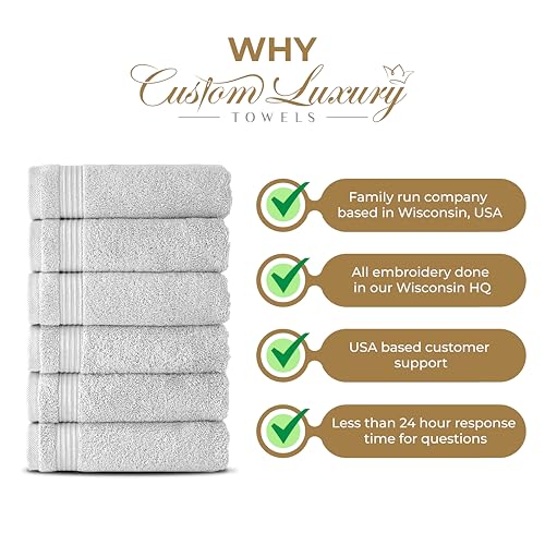 White Hand Towels for Bathroom with Monogram | Luxury Cotton Turkish Towels | Embroidered in USA | Set of 2 | Choose Set Color and Letter | A - Z | Modern Font - color: White