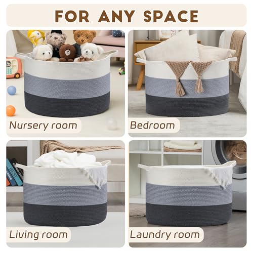 XXXLarge Woven Cotton Rope Basket (21.7" x 13.8") 90L – Blanket Basket for Living Room, Laundry Hamper, Baby Laundry Hamper, Toy Storage, Pillows & Cushions Organizer (White & Blue) - color: White & Blue
