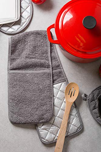 DII Basic Terry Collection 100% Cotton Quilted, Double Mitt, Gray - color: Gray, size: Double Mitt