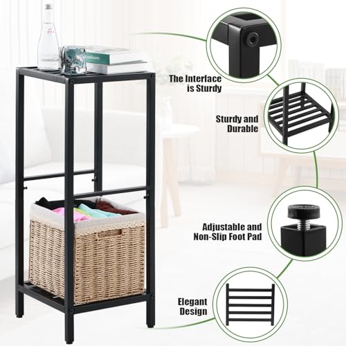 Party Zealot 2-Tier Tall Metal Square Plant Stand 31” Heavy-Duty Modern Flower Pot Rack for Indoor Living Room, Corner Side Table for Outdoor Patio, Garden, and Balcony, Black - style: Square tube - 1 pack