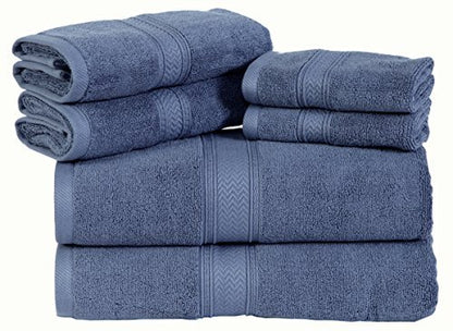 Hillfair Premium 600 GSM 6 Piece Cotton Towel Set - 2 Bath Towels, 2 Hand Towels, 2 Washcloths - Blue - Machine Washable, Hotel Quality, Super Soft & Highly Absorbent - color: Wedgewood Blue, size: 6 Piece Towel Set