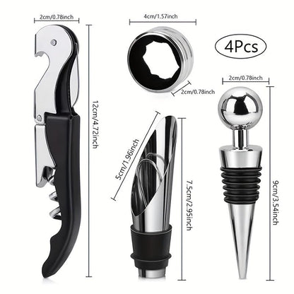 4 Pieces Wine Accessory Gift Set, Stainless Steel Wine Opener Kit with Pourer, Wine Stopper, Drip Ring, Wine Tools Box for Party Wedding Gift (Red) - color: Red