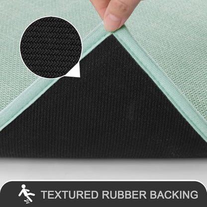 SHACOS Bath Mat Set of 2 Ultra Thin Bathroom Rugs, Light Green | 17"x24"+17"x47" Non-Slip Rubber Bath Rugs Toilet Washable Quick Dry Absorbent - color: Light Green, size: 17"x24"+17"x47"