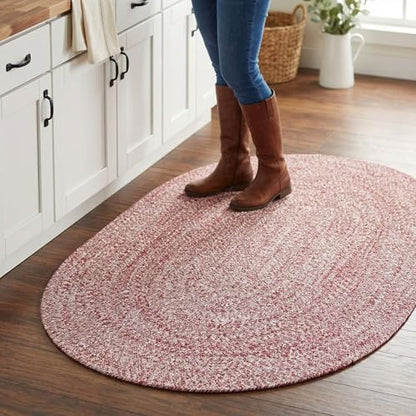 Super Area Rugs Farmhouse Braided Rug Cotton Kitchen Reversible Carpet, Red & White, 2' X 3' Oval - color: Red & White, size: 2' x 3' (Oval)
